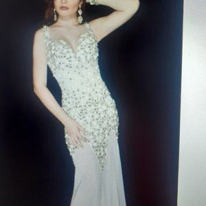 JASZ COUTURE OFF WHITE EMBELLISHED DRESS LAYERED STRAPLESS SIZE US 00